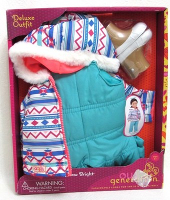 Our Generation Snow Bright Doll Deluxe Outfit Coat, Boots, Snow Pants New