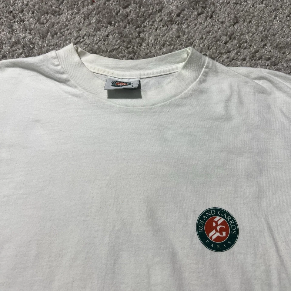 Винтажная теннисная футболка Roland Garros 1994 сделано во Франции большая белая промо - Изображение 4 из 4