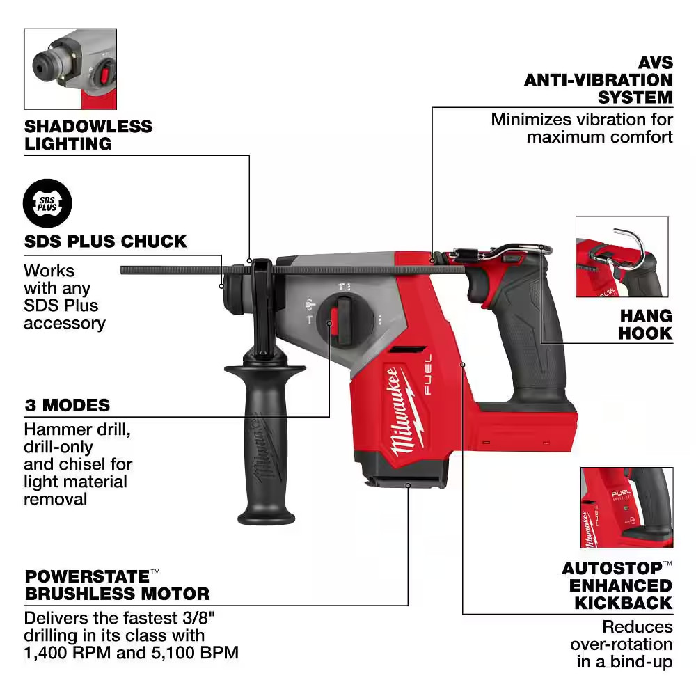 M18 FUEL 18V Lithium-Ion Brushless Cordless 5/8 In. Sds-Plus Rotary Hammer (Tool