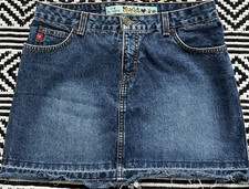 Vtg 90s Y2K Mudd Denim Mini Skirt Size 9 Medium Wash Raw Frayed Hem Grunge Boho