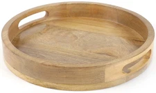 Round Wooden Tray - 12" Decorative Wood Serving Tray - Perfect for Breakfast,...