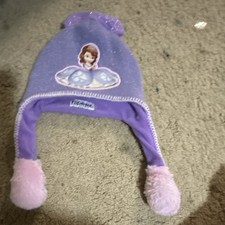 Disney Sofia the First Girls Purple Ear Flap Pom Pom Winter Hat One Size