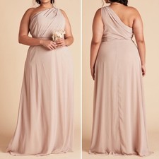 NWT Birdy Grey Kira One Shoulder Maxi Bridesmaid Dress Taupe Chiffon Size XXL