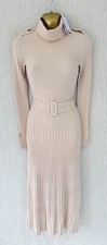 Exquisite New Reiss Vinette Neutral Roll Neck Belted Rib Knit Dress UK8 Stunning