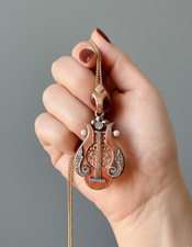 Victorian 18K Gold diamond lyr Vinaigrette Locket pendant