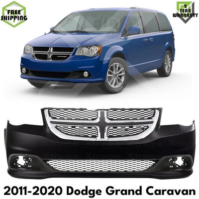 Front Bumper Cover Primed & Bumper Grille Kit For 2011-2020 Dodge Grand Caravan