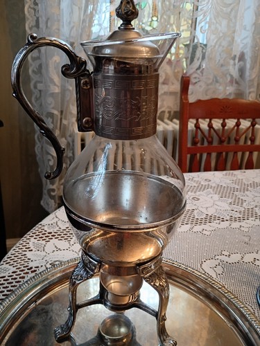 Vintage Regal Silver Plate Coffee Tea Glass Carafe Holder with Footed Base.  - Picture 4 of 10