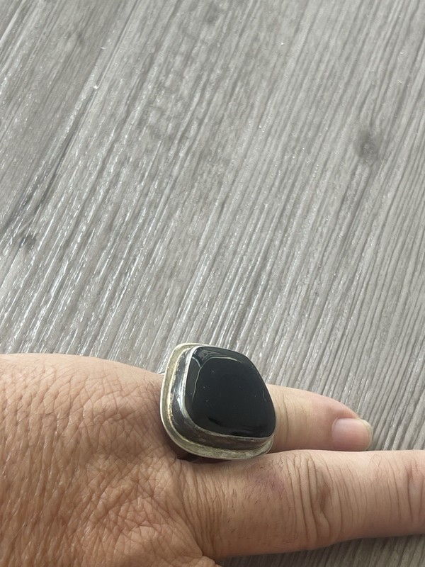 Vintage Sterling Silver Taxco Mexico Modernist Adjustble Onix Ring 8 Adjustable