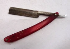 STRAIGHT EDGE RAZOR WILLIAM MARVY Co RED DEVIL OLD ANTIQUE SHAVING RED HANDLE