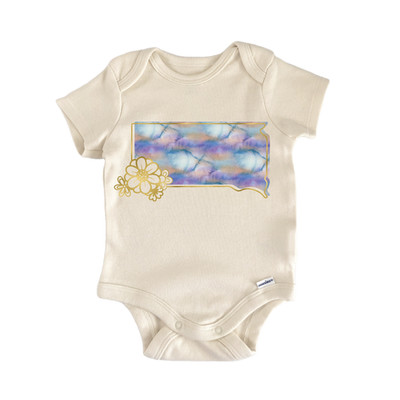 South Dakota Floral Watercolor Newborn Baby Onesie  Bodysuit