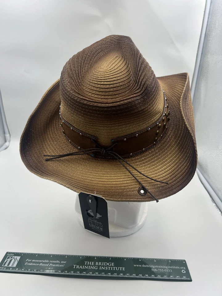 Sombrero de Vaquero Peter Grimm Paja Marrón Turquesa Cuentas Western Drifter Cris PGD1776 Foto 3 de 4