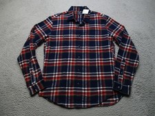 J Crew Flannel Shirt Mens Medium Blue Red Plaid Long Sleeve Button Up Cotton
