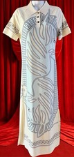 TORY BURCH POLO DRESS MIDI MESH BLUE ZEBRA SCARF PRINT SZ US M NWT *RARE*