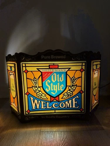Vintage 1980s OLD STYLE Tiffany Stained Glass Beer Light Sign