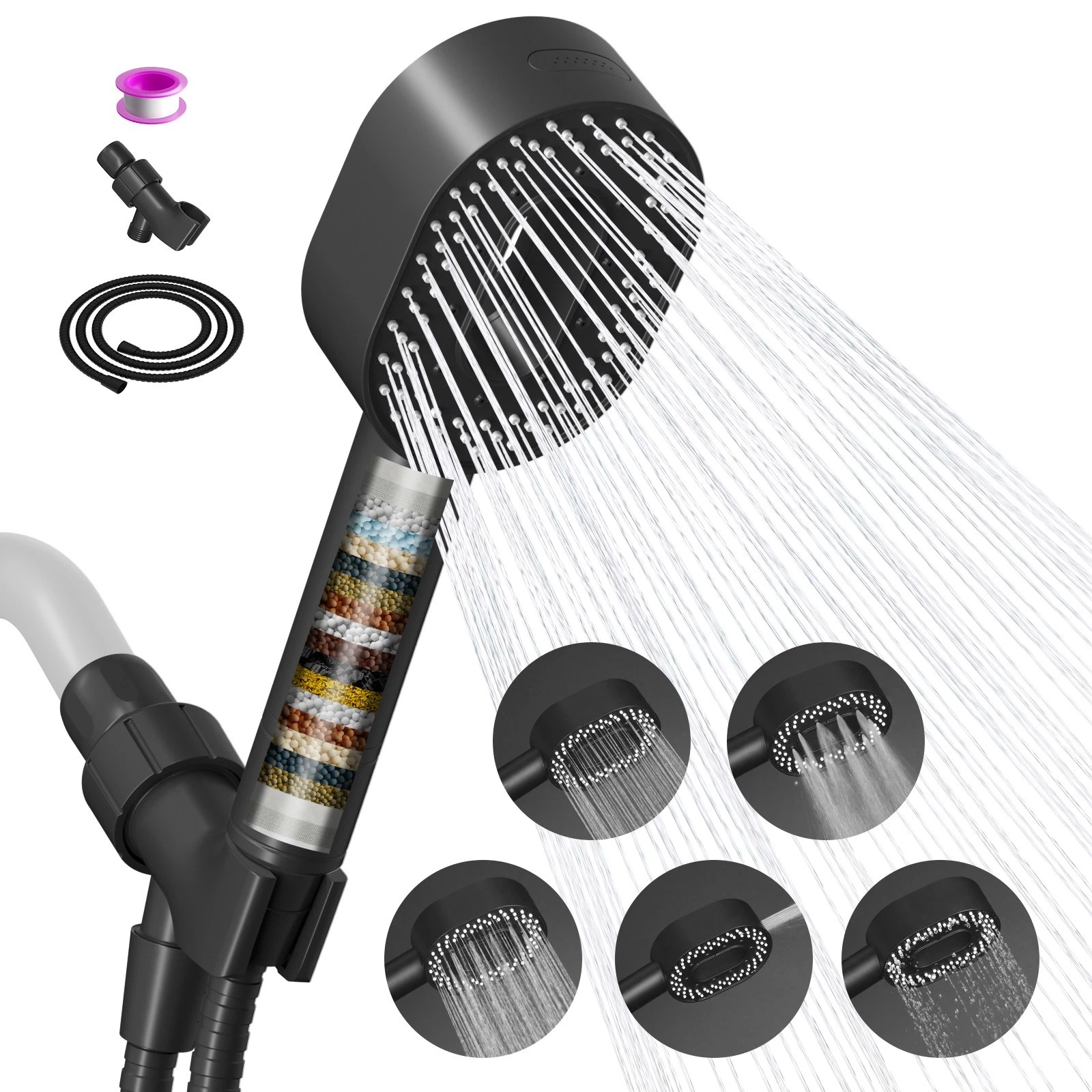 High Pressure Shower Head with Handheld Spray Filtered Showerhead 5 Spray Modes