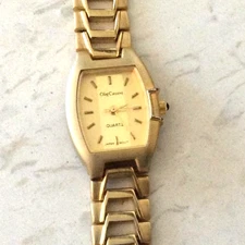 Oleg Cassini Gold Women's Watch Easy To Read Rectangle Dial Linked Band Vintage!