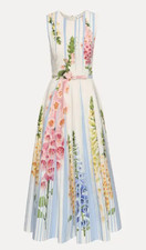 Oscar de la Renta Belted Foxglove Trompe L’oeil Cotton Poplin Dress SZ 8 - NWOT