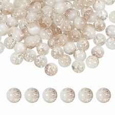 200 Pcs Crackle Glass Beads for Jewelry Making, 10mm Round Beads, Khaki