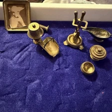 Vtg Mini Brass DollHouse~ Fireplace Items Candle Holders Lamp Picture Frame Bowl