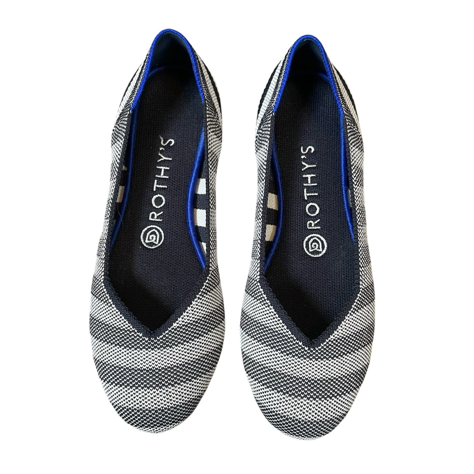 ROTHY'S BIRDSEYE GRAY ROUND TOE STRIPE FLATS RARE Size 7