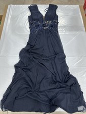 Betsy  Adam Maxi Dress Women 4 Navy Embroidered Sleeveless V-Neck A-Line CEB624