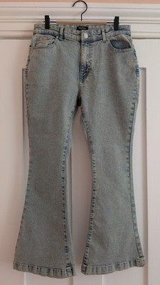 boohoo Womens Flared Jeans UK 10 Light Wash Blue High Waist Denim Retro Stretch