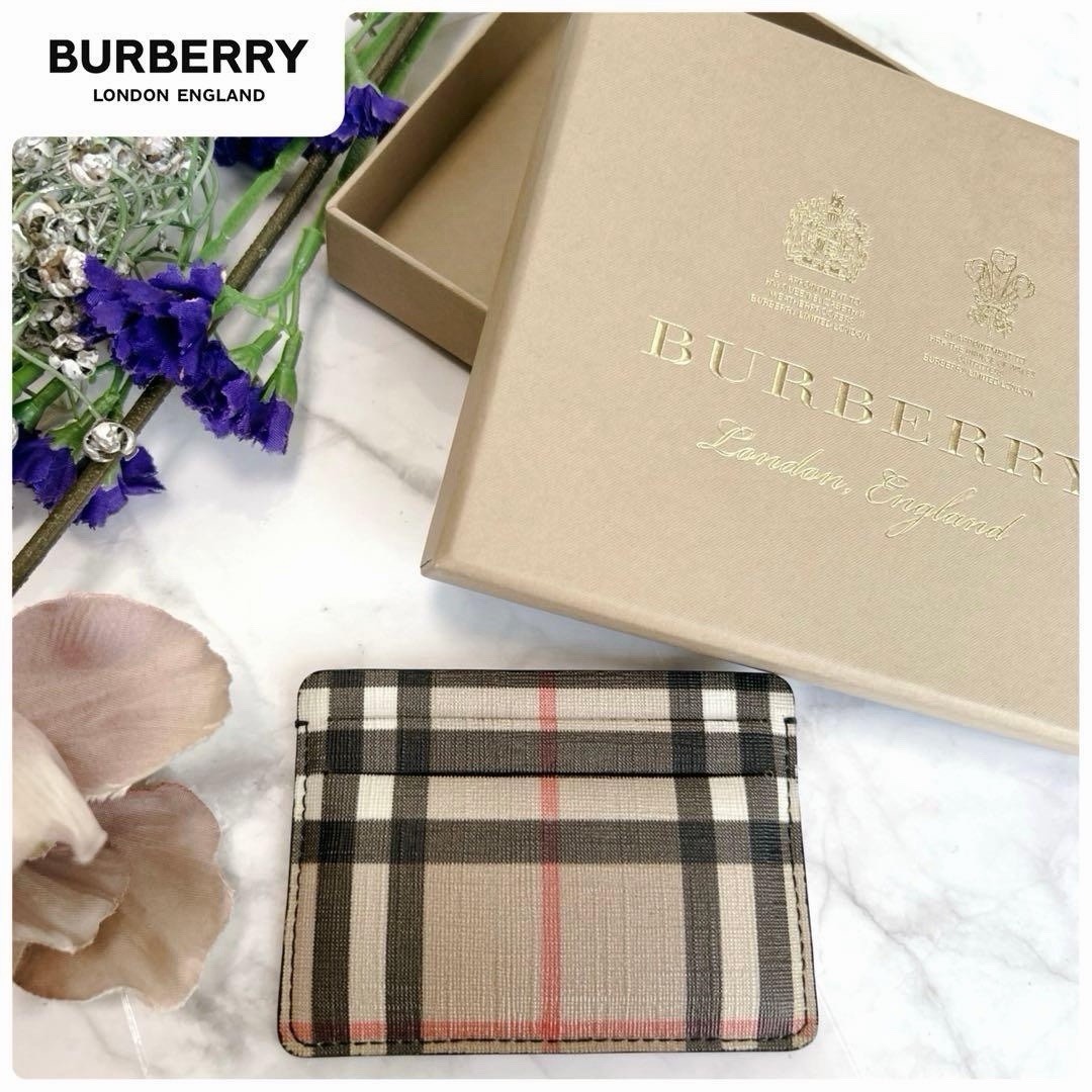 BURBERRY CANVAS LEATHER CHECK CARD CASE WALLET RARE W BOX