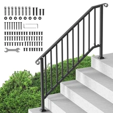 Uimoso 5 Steps Handrail Outdoor Stair Railing for Porch Deck Black Retro Arch