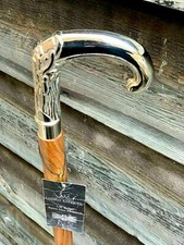 Wooden Walking Stick Cane GiftSolid Silver Brass Eva Adam Head Vintage Polished