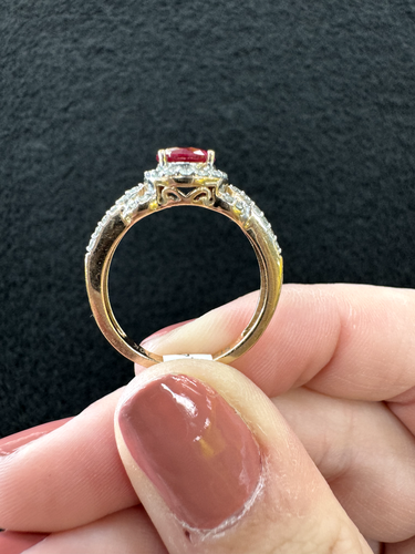 Lab Created Ruby & White Sapphire Ring, 10k Yellow Gold, Size 7 - Picture 9 of 15