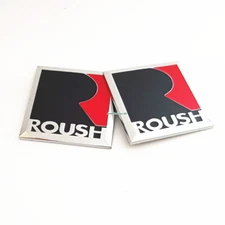 2X Chrome R ROUSH SQUARE Emblem Decal Side Fender Badge Stickers For MUSTANG