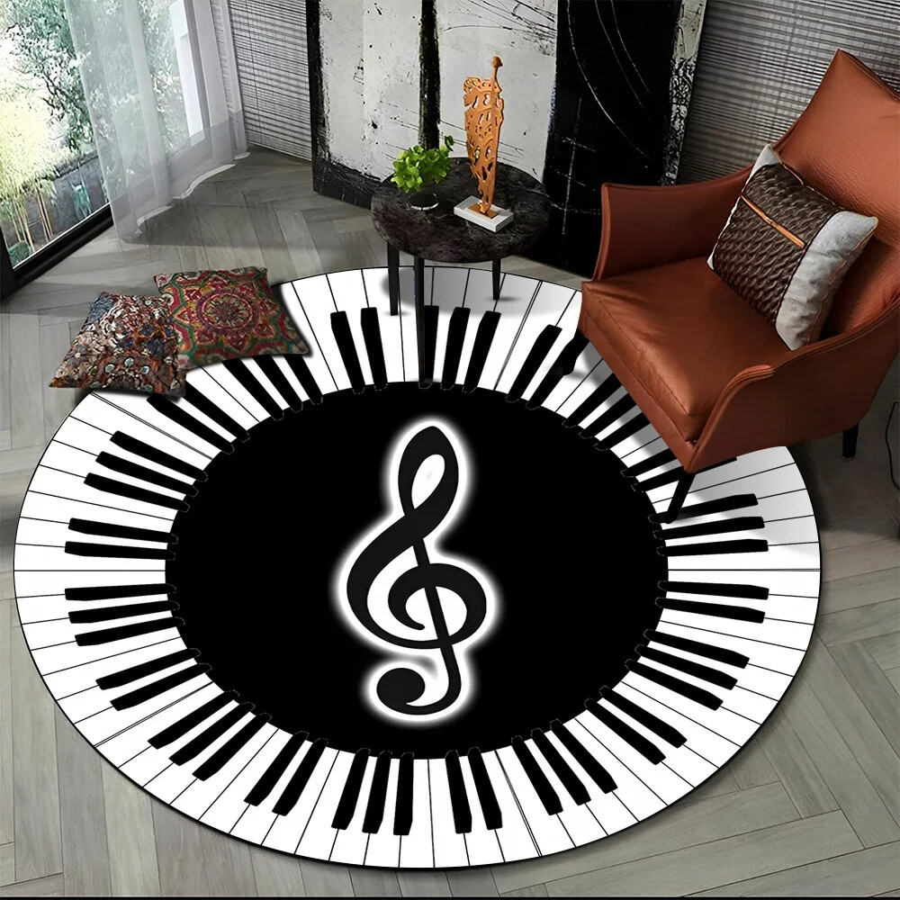 ラグ・カーペット Kyne Stamp Circle Rug by ROOM Black Piano Black White Key Music Rug Symbol Round Carpet Area Rug Non