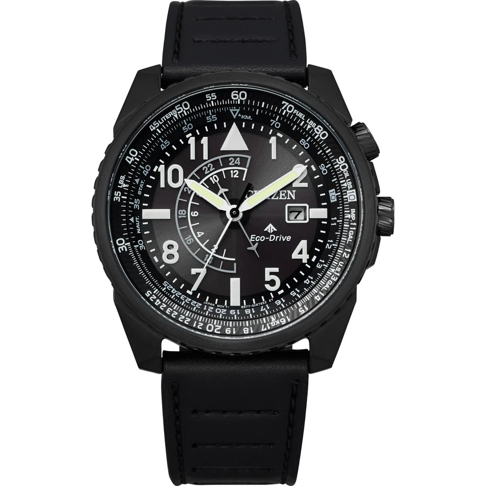 Reloj Citizen Hombre Air Doble Hora Fecha Eco-Drive Cuero Negro 42 MM BJ7135-02E
