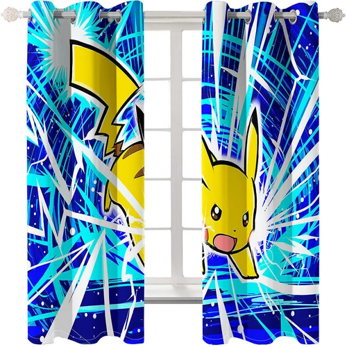 Kids Pokemon Pikachu Thick Thermal Blackout Curtains Eyelet Ring Top Drapes Gift - Picture 14 of 88