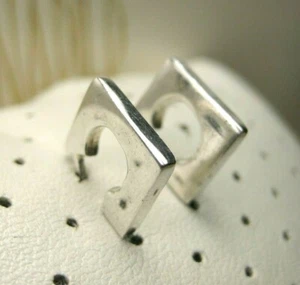 Vintage Small Sterling Silver Chic Modernist Square Box Hole Post Earrings 925