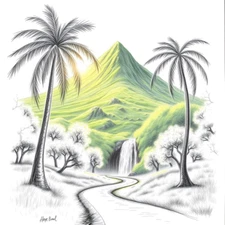 Digital picture Palm Trees And Waterfall PNG printable file