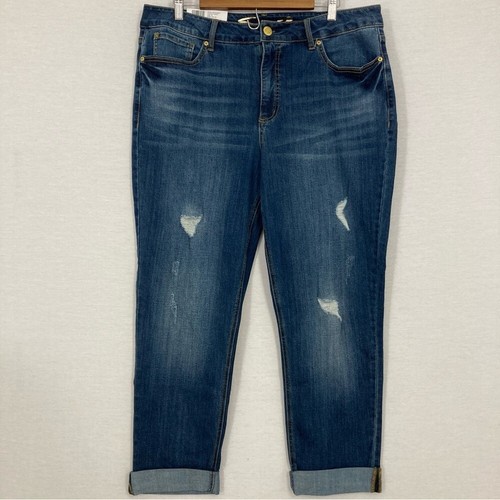 New Seven7 Blue Indigo Stretch Distressed Weekend Slim Fit Jeans size 16