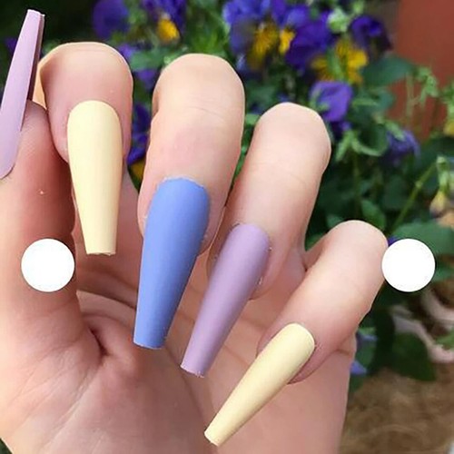 20X Long Coffin False Fake Coloured Full Cover Nails Extension Matte Nail Tips🎀 - Picture 7 of 34