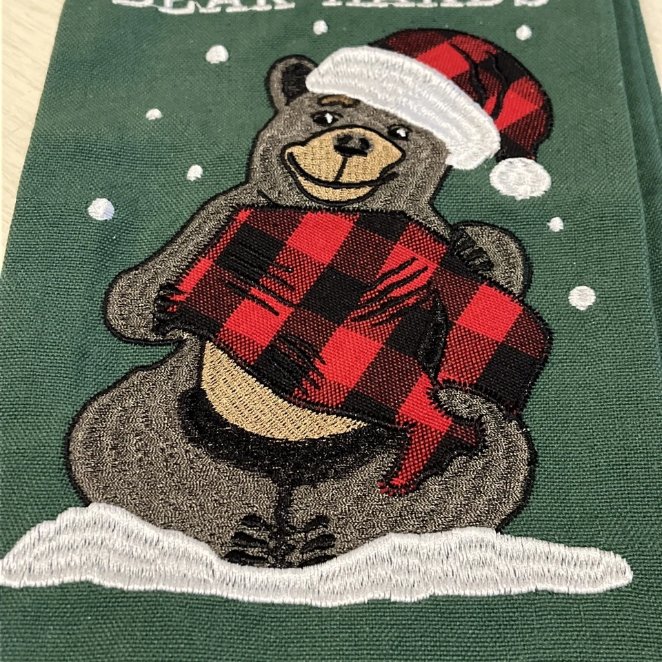 МЕДВЕЖЬЕ РОЖДЕСТВЕНСКОЕ КУХОННОЕ ПОЛОТЕНЦЕ С ВЫШИВКОЙ PARKdesigns «Я ЗАВЕРНУЛ ЕГО С МОИМ МЕДВЕДЕМ»•• - Изображение 2 из 4