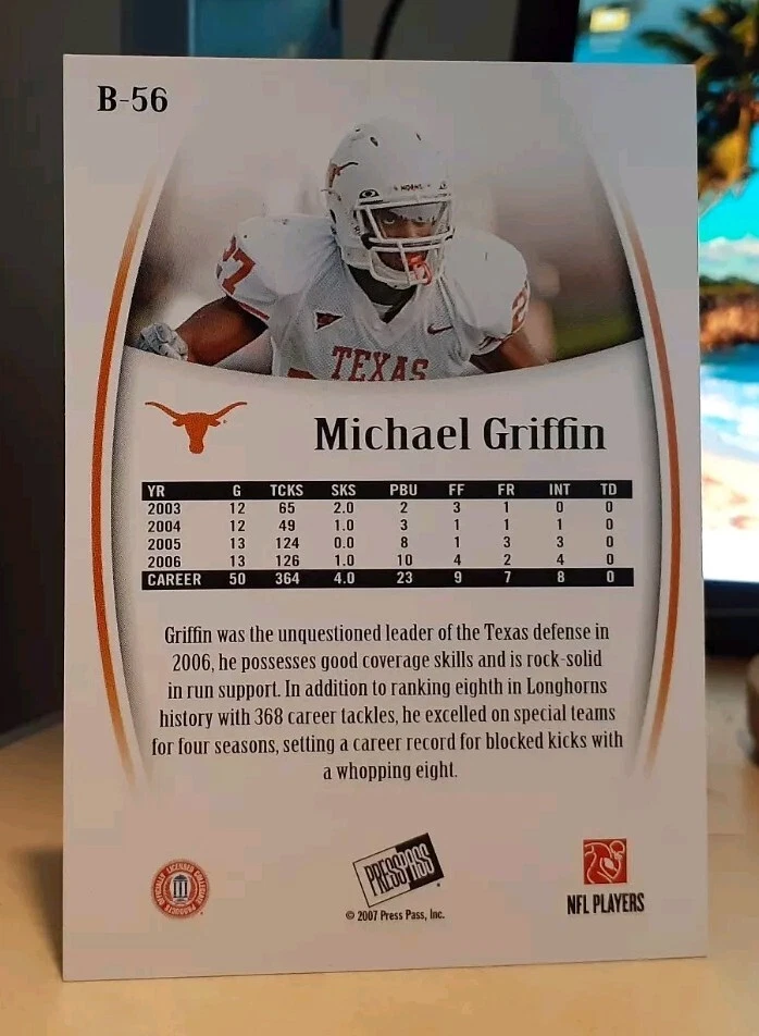 2007 Press Pass Legends *Bronze* 555/999 MICHAEL GRIFFIN Rookie TEXAS LONGHORNS - Image 2 of 2