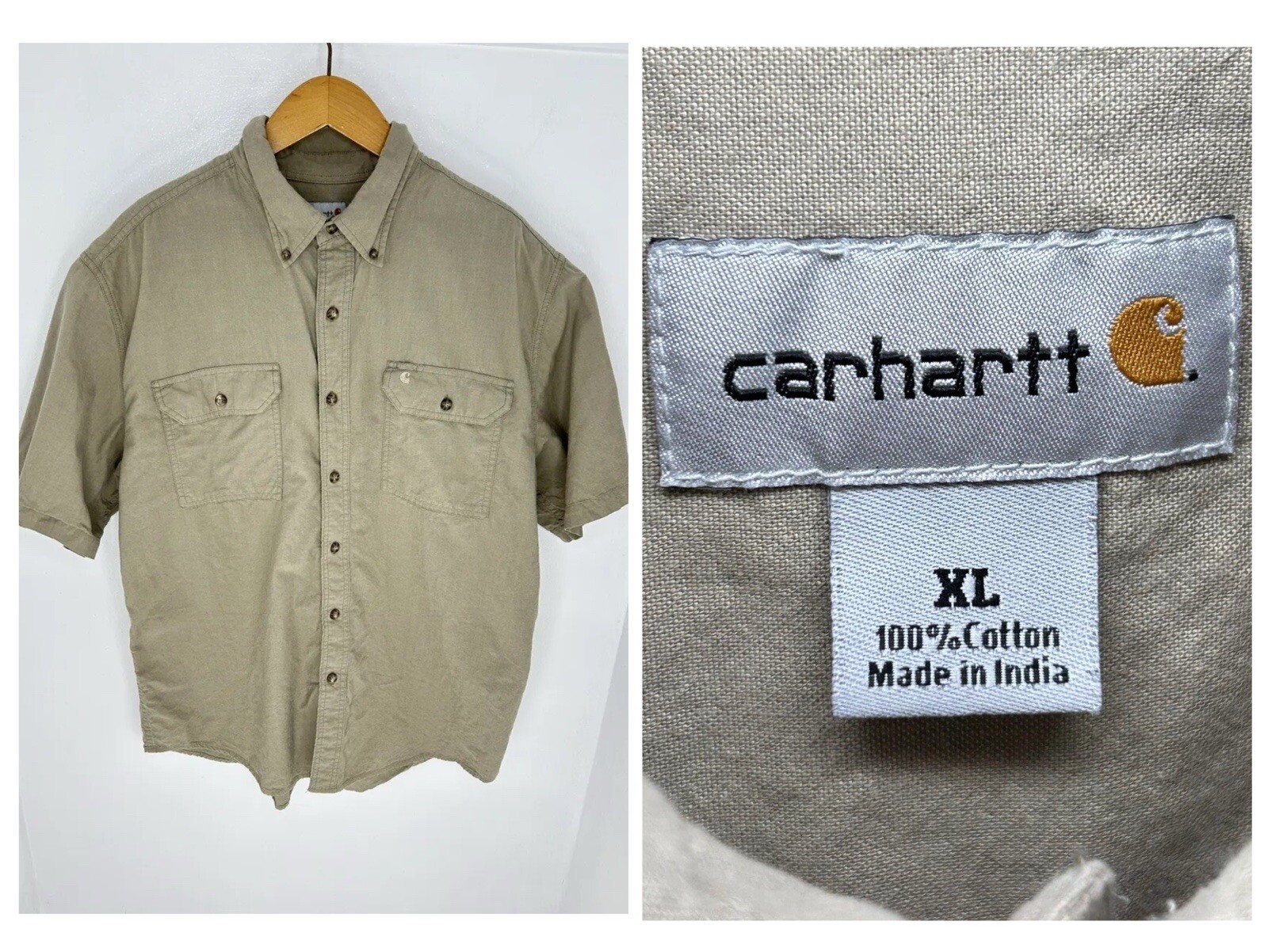 Camisa de campamento Carhartt talla XL 100 %‎ algodón beige tostado ropa de trabajo informal al aire libre