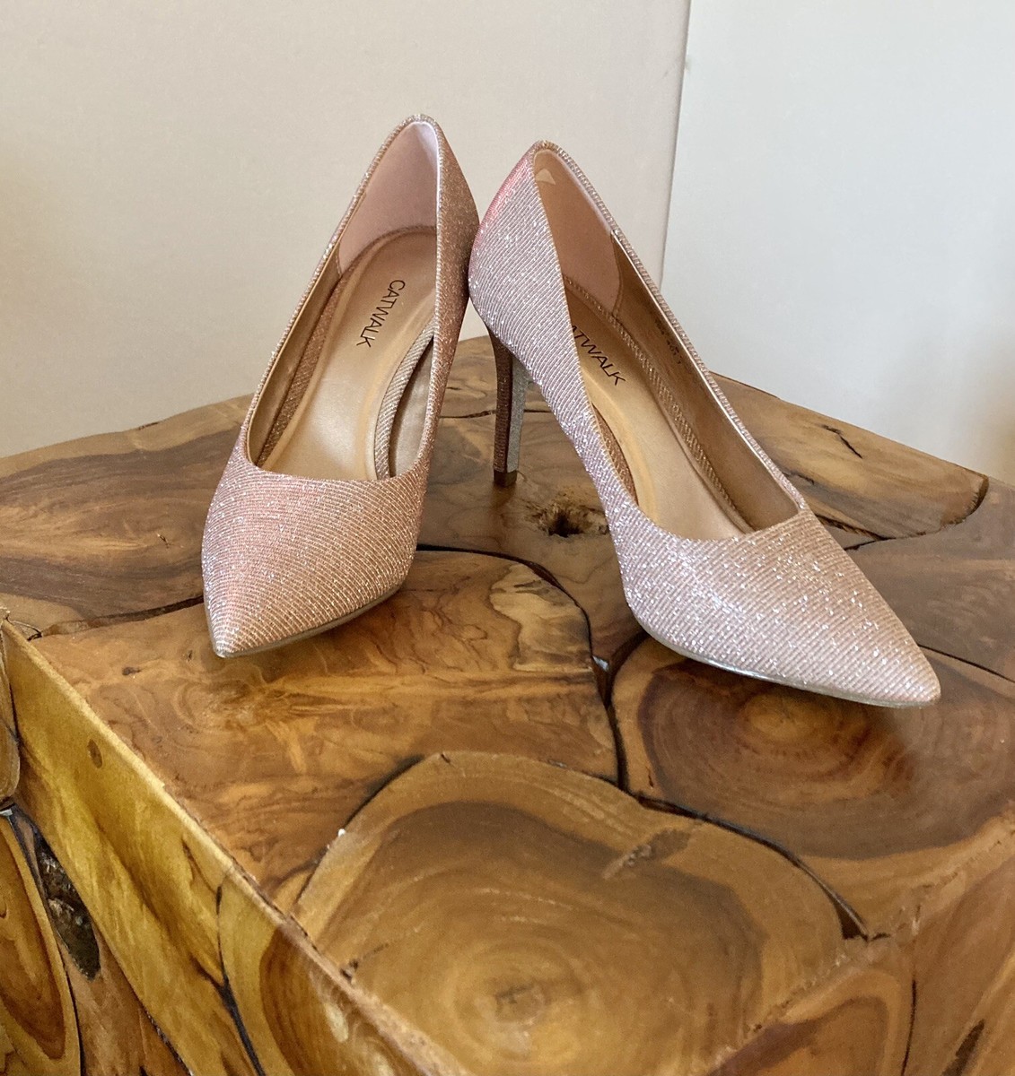 Rose Gold Gold Glitter Heels Uk Dafney Pointed Closed Toe Mid