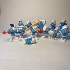 Lot of Smurf Collectibles. 11 Vintage and Modern PVC Figures/ 1980 Wind Up