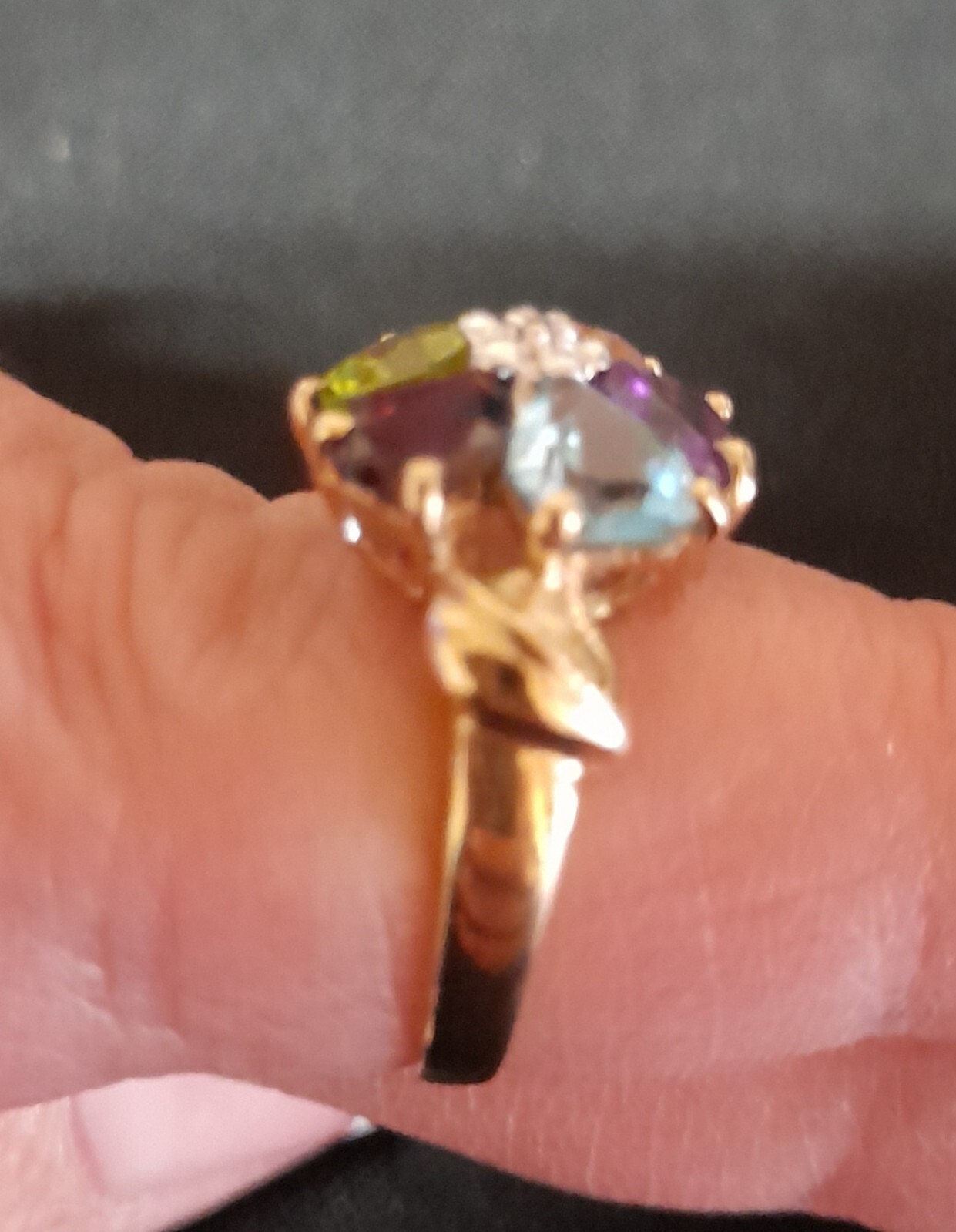 10k Solid Gold Multicolor Gemstone Ring. Size 7.A… - image 13