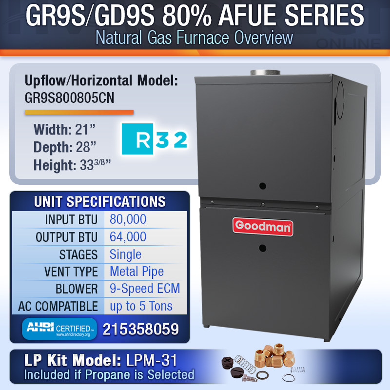 Hvac Goodman 10000 Btu Furnace Lp Forced Air Heater Goodman 80