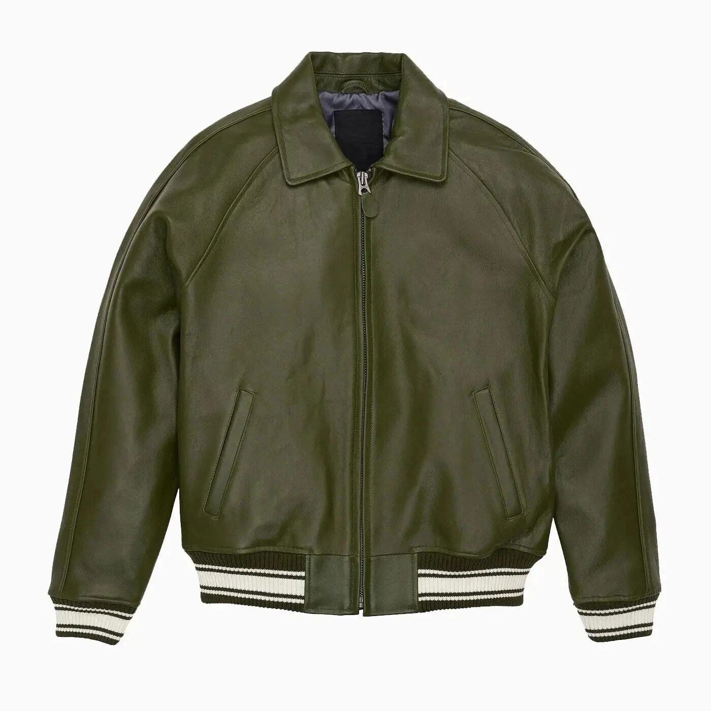 New Men's Real Leather Bomber Oilve Green American Flight Bomber Leather Jacket