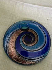 Handcrafted Blue & Gold Stone  Art Glass Pendant BON5-45