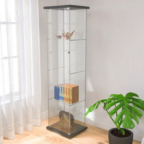 Glass Display Cabinet 4 Display Shelves Floor Standing w/Door Curio Bookshelf US - Picture 3 of 16