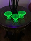 Vintage Set of 3 Federal Glass Uranium Green Paneled Low Sherbet Cups-Exc. Cond. — photo 3