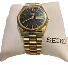 Seiko 33mm President 7N43-8110 Day/Date Gold Tone Wrist Watch New Batt Works VTG